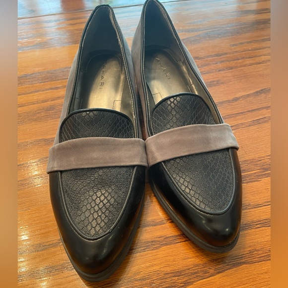 Tahari Black and Gray Leather Loafers - Picture 2 of 8